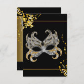 Confetti Mask Black Gold Masquerade Party RSVP (Voorkant / Achterkant)