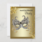 Confetti Mask Silver en Gold Masquerade Party Kaart (Voorkant)