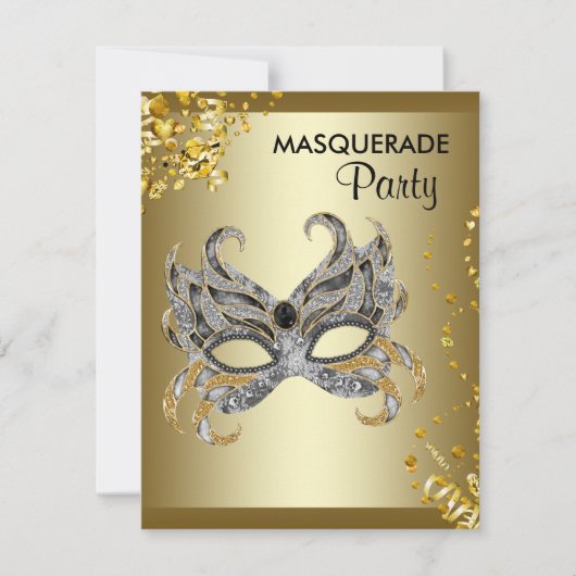 Confetti Mask Silver en Gold Masquerade Party Kaart (Voorkant)