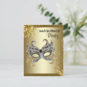 Confetti Mask Silver en Gold Masquerade Party Kaart (Staand voorkant)