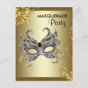 Confetti Mask Silver en Gold Masquerade Party Kaart