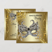 Confetti Mask Silver Gold Masquerade Party Kaart (Voorkant / Achterkant)