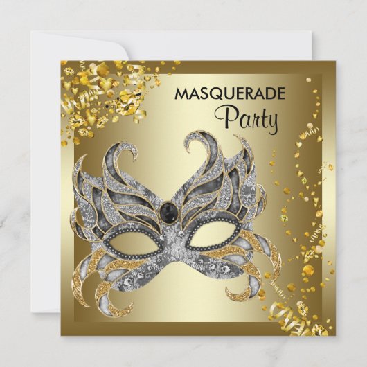 Confetti Mask Silver Gold Masquerade Party Kaart (Voorkant)