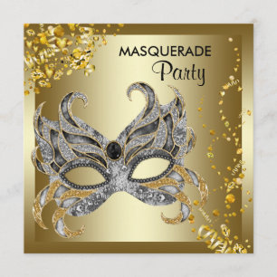 Confetti Mask Silver Gold Masquerade Party Kaart