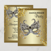 Confetti-masker zilver en goud masqueradefeest kaart (Voorkant / Achterkant)