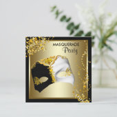 Confetti Masker Zwart Goud Maskerade Feest Kaart (Staand voorkant)