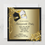 Confetti Masker Zwart Goud Maskerade Feest Kaart (Achterkant)