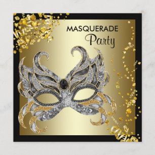 Confetti Masker Zwart Goud Masquerade Feest Kaart