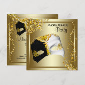 Confetti Masker Zwart Goud Masquerade Feest Kaart (Voorkant / Achterkant)
