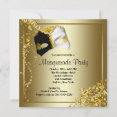 Confetti Masker Zwart Goud Masquerade Feest Kaart (Achterkant)