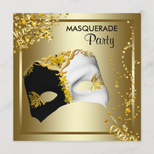 Confetti Masker Zwart Goud Masquerade Feest Kaart