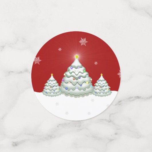 Confetti met de rode sneeuwige kerstboomtafel (Kleine voorkant)