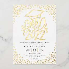 Confetti met letters Afstuderende 2022 Diploma-uit Folie Uitnodiging
