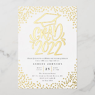Confetti met letters Afstuderende 2022 Diploma-uit Folie Uitnodiging