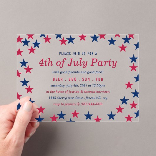 Confetti met sterpangled op 4 juli acryl uitnodigingen (Insitu (Draagbaar))