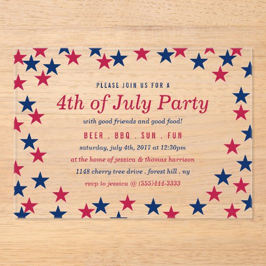 Confetti met sterpangled op 4 juli acryl uitnodigingen (Voorkant)