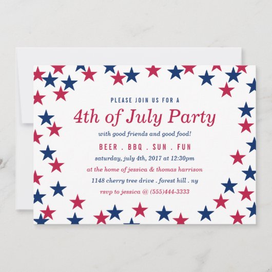 Confetti met sterpangled op 4 juli kaart (Voorkant)