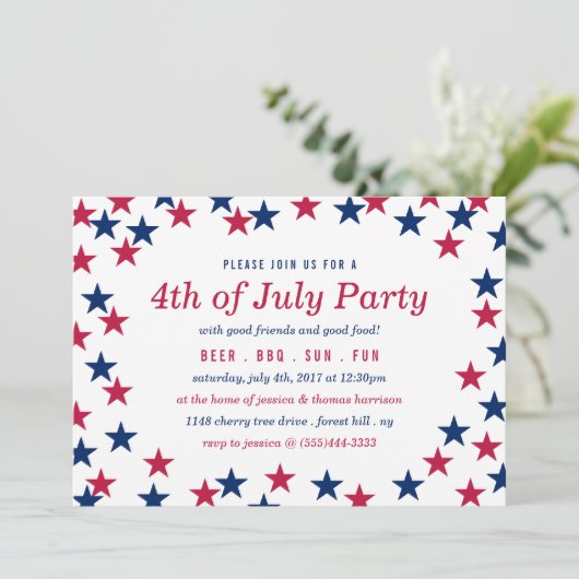 Confetti met sterpangled op 4 juli kaart (Staand voorkant)