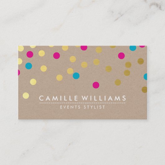 CONFETTI Modern Leuk Patroon Goud Roze Blauw Kraft Visitekaartje (Voorkant)