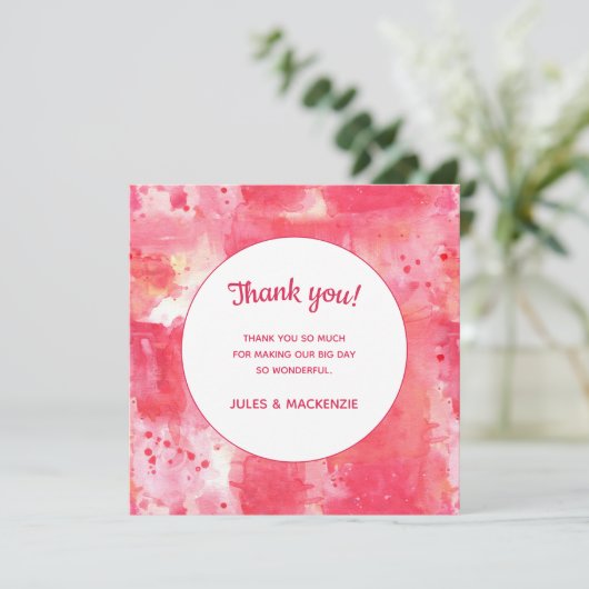 Confetti Modern Pink Waterverf Abstract huwelijk Bedankkaart (Staand voorkant)