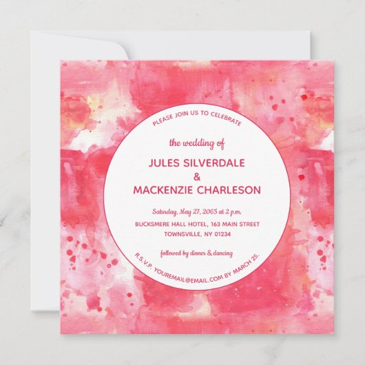 Confetti Modern Pink Waterverf Wedding Kaart (Voorkant)