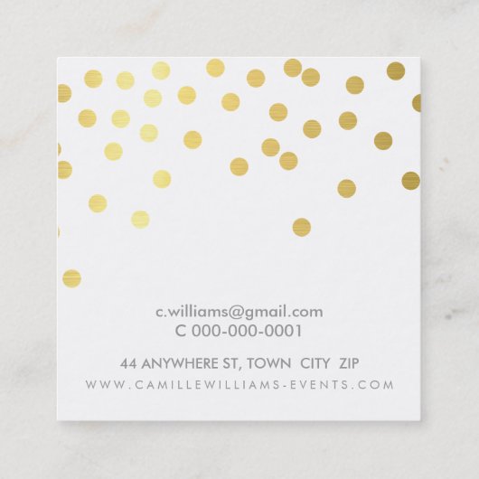 CONFETTI modern schattig polka dot pattern gouden  Vierkante Visitekaartje (Achterkant)