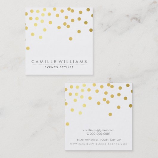 CONFETTI modern schattig polka dot pattern gouden  Vierkante Visitekaartje (Voorkant / Achterkant)