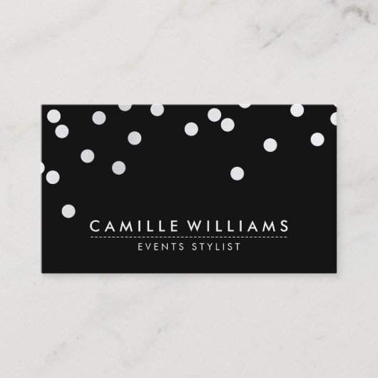 CONFETTI modern schattig stippenpatroon wit zwart Visitekaartje (Voorkant)