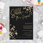 Confetti moderne gouden foto verrassing Sweet 16 Kaart<br><div class="desc">Dat is een verrassing! Elegant eenvoudig modern goud op zwarte foto Sweet 16 uitnodiging met gouden glitter confetti</div>