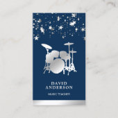 Confetti Music Teacher Silver Drum Kit Drummer Visitekaartje (Voorkant)