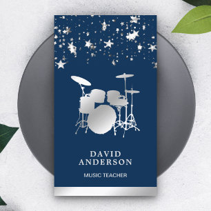Confetti Muziekonderwijzer Zilver Drumstel Drummer Visitekaartje