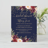 Confetti Navy Bourgogne Goud Bloemen Vrijgezellenf Kaart (Staand voorkant)