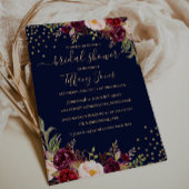 Confetti Navy Bourgogne Goud Bloemen Vrijgezellenf Kaart