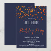 Confetti op blauw zwart verjaardagsfeestje kaart (Voorkant / Achterkant)