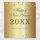 Confetti op een glanzend glam gouden metallic nieu wijn etiket (Enkel label)