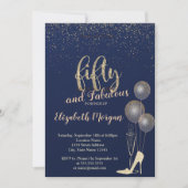 Confetti op hoog niveau, Navy Blue 50th Birthday P Kaart (Voorkant)