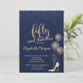 Confetti op hoog niveau, Navy Blue 50th Birthday P Kaart (Staand voorkant)