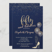 Confetti op hoog niveau, Navy Blue 50th Birthday P Kaart (Voorkant / Achterkant)