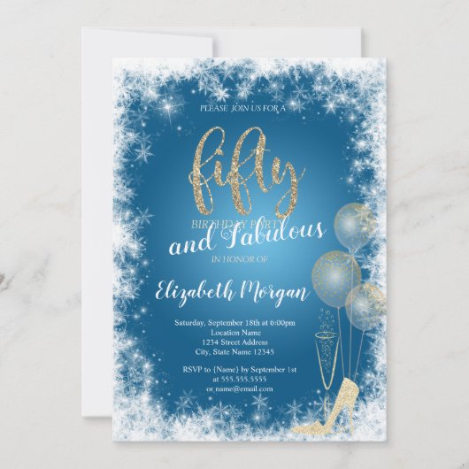 Confetti op hoog niveau, sneeuwvlokken 50e verjaar kaart (Voorkant)