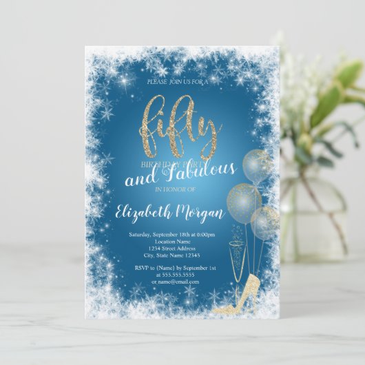 Confetti op hoog niveau, sneeuwvlokken 50e verjaar kaart (Staand voorkant)