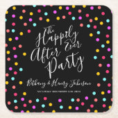 Confetti op zwart gelukkig ooit na trouwfeest kartonnen onderzetters (Voorkant)