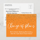 Confetti Oranje Wijziging van Planning Uitgestelde Briefkaart (Voorkant / Achterkant)