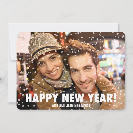 Confetti Overlay Happy New Year Horizontale Card Feestdagenkaart (Voorkant)