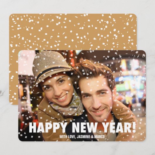 Confetti Overlay Happy New Year Horizontale Card Feestdagenkaart (Voorkant / Achterkant)