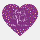 Confetti paars gelukkig ooit na huwelijksfeest hart sticker (Voorkant)