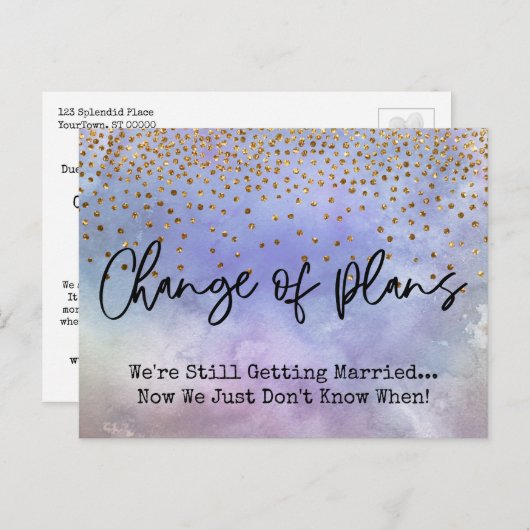 Confetti Paarse wijziging van plannen uitgesteld h Briefkaart (Voorkant / Achterkant)