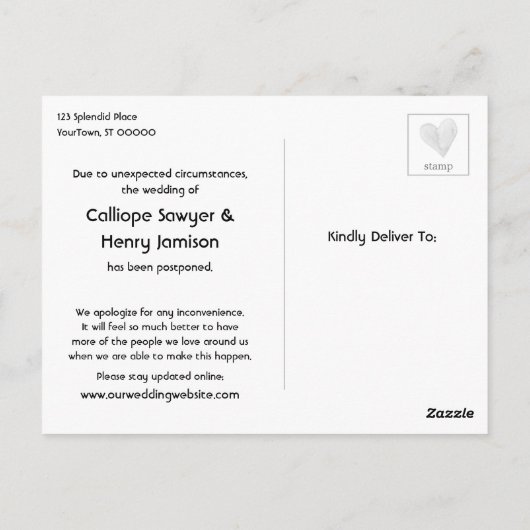 Confetti Paarse wijziging van plannen uitgesteld h Briefkaart (Achterkant)