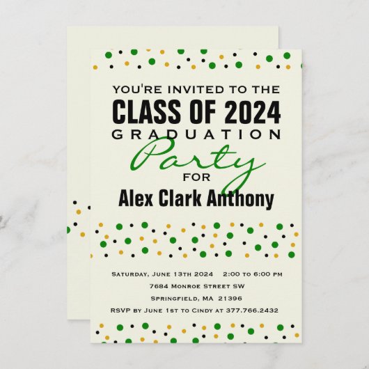 Confetti Party Invitation 2024 Afstuderen Kaart (Voorkant / Achterkant)