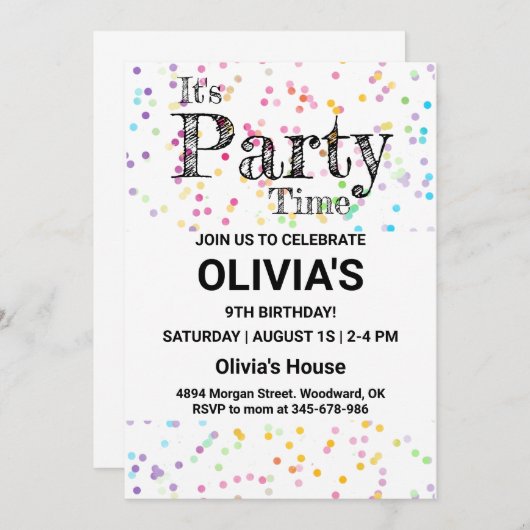 Confetti party nodigt uit, het is tijd van de Part Kaart (Voorkant / Achterkant)