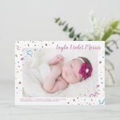 Confetti Party roze en Blue Sparkle Birth Aankondiging (Staand voorkant)